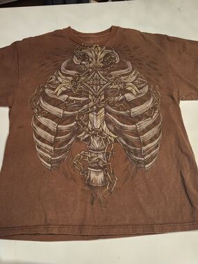 MMA Elite Graphic T-Shirt Size L Y2K Vintage Ribcage With Cross Motif